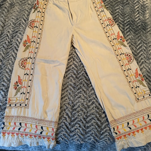 Anthropologie Cream Pants with Colorful Embroidery - Picture 8 of 8